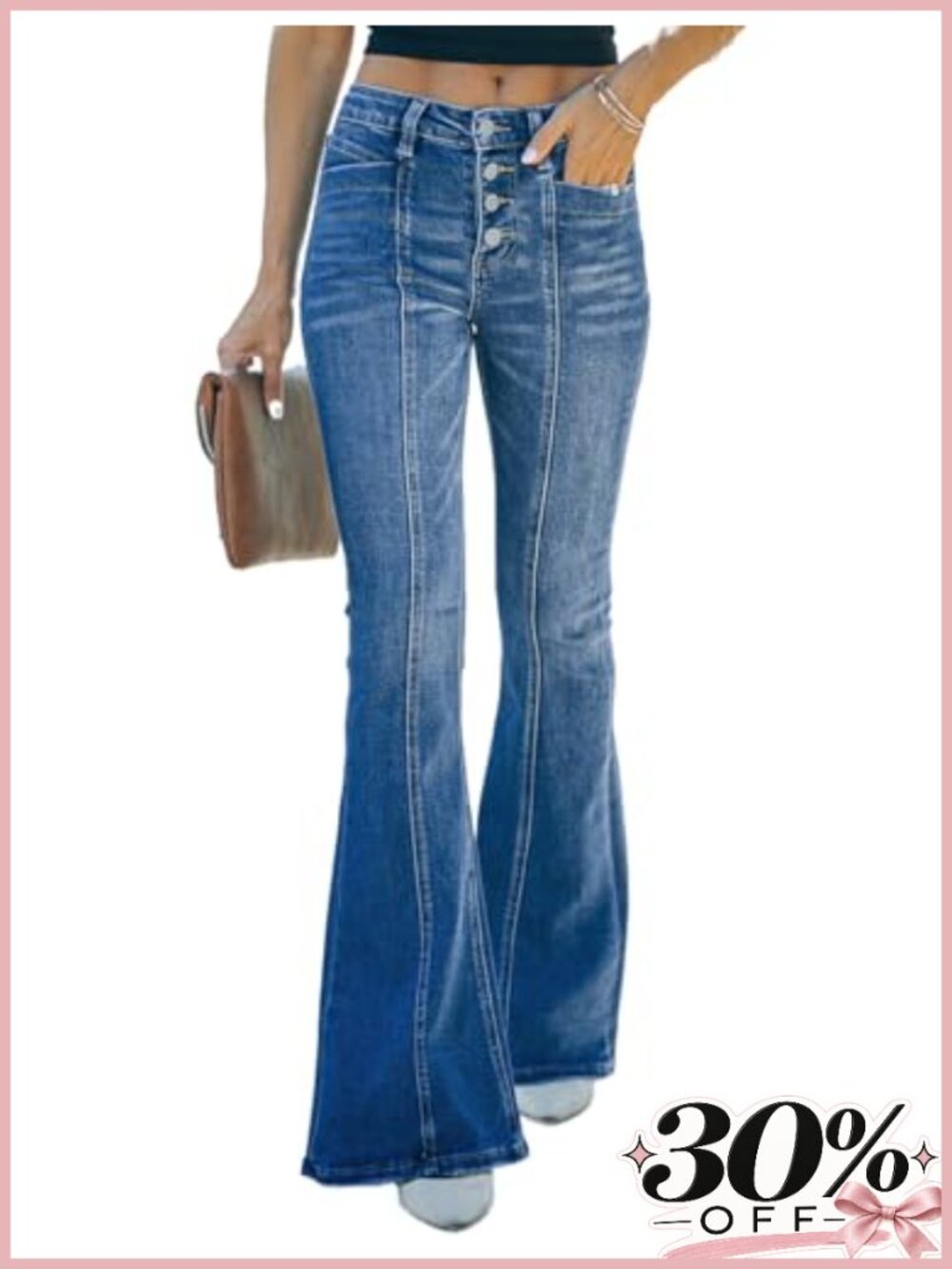 High Waisted Wide Leg Flare Jeans Button Fly Cotton Blend Denim Pants